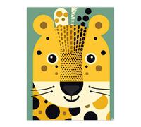 Wall Art Print Cute Baby Cheetah Colourful Graphic Artwork Orange Teal Zoo Animal Geometric Shapes Kids Bedroom Painting Poster Artery8 Yellow W18 inch x H24 inch