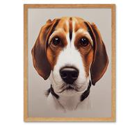 Artery8 Wall Art Print Cute Beagle Dog Face Realistic Portrait Art Framed in Light Oak | Size: W12" x H16" Artery8 Light Oak W12" x H16"