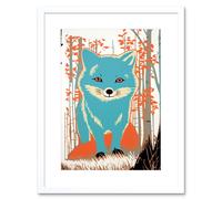 Artery8 Wall Art Print Cute Blue Fox Forest Glade Landscape Bright Woodland Baby Animal Kids Bedroom Artwork Framed 9X7 Inch | Size: W7" x H9" Artery8 White W7" x H9"