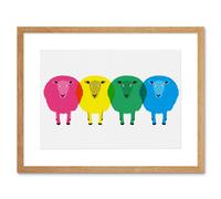 Artery8 Wall Art Print Cute Colourful Cartoon Sheep Artwork Framed 9X7 Inch in Beige | Size: W7" x H9" Artery8 Beige W7" x H9"