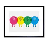 Artery8 Wall Art Print Cute Colourful Cartoon Sheep Artwork Framed 9X7 Inch in Black | Size: W7" x H9" Artery8 Black W7" x H9"