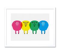 Artery8 Wall Art Print Cute Colourful Cartoon Sheep Artwork Framed 9X7 Inch in White | Size: W7" x H9" Artery8 White W7" x H9"