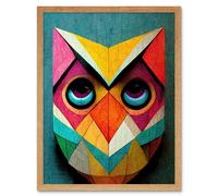 Artery8 Wall Art Print Cute Colourful Multicoloured Bright Geometric Owl Bird Painting Art Framed in Light Oak | Size: W12" x H16" Artery8 Light Oak W12" x H16"