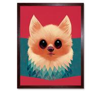 Artery8 Wall Art Print Cute Geometric Pomeranian Dog Art Framed in Brown | Size: W12" x H16" Artery8 Brown W12" x H16"