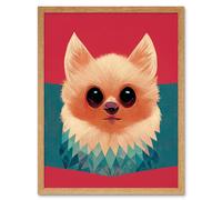Artery8 Wall Art Print Cute Geometric Pomeranian Dog Art Framed in Light Oak | Size: W12" x H16" Artery8 Light Oak W12" x H16"