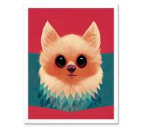 Artery8 Wall Art Print Cute Geometric Pomeranian Dog Art Framed in White | Size: W12" x H16" Artery8 White W12" x H16"