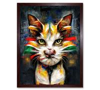Artery8 Wall Art Print Cute Ginger Street Cat With Big Eyes Art Framed in Brown | Size: W12" x H16" Artery8 Brown W12" x H16"