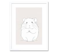 Artery8 Wall Art Print Cute Hamster Portrait Simple Artwork Framed 9X7 Inch in White | Size: W7" x H9" Artery8 White W7" x H9"