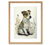 Artery8 Wall Art Print Cute Jack Russell Dog Puppy & Flower Patterns Colour Pencil Artwork Framed 9X7 Inch in Beige | Size: W7" x H9" Artery8 Beige W7" x H9"