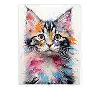 Wall Art Print Cute Kitten Bright Painting Orange Pink Blue Baby Cat Poster Artery8 Multi W18 inch x H24 inch