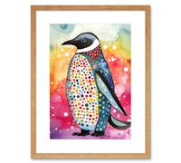Artery8 Wall Art Print Cute Multicoloured Spot Penguin Folk Artwork Framed 9X7 Inch in Beige | Size: W7" x H9" Artery8 Beige W7" x H9"