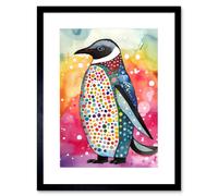Artery8 Wall Art Print Cute Multicoloured Spot Penguin Folk Artwork Framed 9X7 Inch in Black | Size: W7" x H9" Artery8 Black W7" x H9"