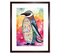 Artery8 Wall Art Print Cute Multicoloured Spot Penguin Folk Artwork Framed 9X7 Inch in Brown | Size: W7" x H9" Artery8 Brown W7" x H9"