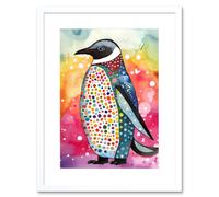 Artery8 Wall Art Print Cute Multicoloured Spot Penguin Folk Artwork Framed 9X7 Inch in White | Size: W7" x H9" Artery8 White W7" x H9"