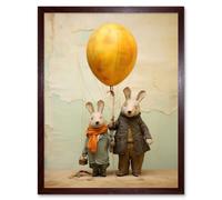 Artery8 Wall Art Print Cute Nursery Artwork Rabbits & Balloon Adventure Oil Painting Art Framed in Brown | Size: W12" x H16" Artery8 Brown W12" x H16"