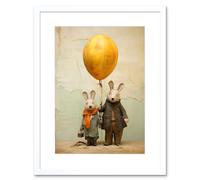 Artery8 Wall Art Print Cute Nursery Artwork Rabbits & Balloon Adventure Oil Painting Artwork Framed 9X7 Inch in White | Size: W7" x H9" Artery8 White W7" x H9"