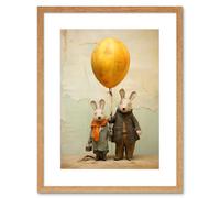 Artery8 Wall Art Print Cute Nursery Artwork Rabbits & Balloon Adventure Oil Painting Artwork Framed 9X7 Inch in Beige | Size: W7" x H9" Artery8 Beige W7" x H9"