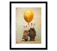 Artery8 Wall Art Print Cute Nursery Artwork Rabbits & Balloon Adventure Oil Painting Artwork Framed 9X7 Inch in Black | Size: W7" x H9" Artery8 Black W7" x H9"