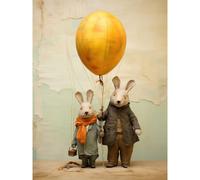 Artery8 Wall Art Print Cute Nursery Artwork Rabbits & Balloon Adventure Oil Painting Poster in Yellow | Size: W18" x H24" Artery8 Yellow W18" x H24"