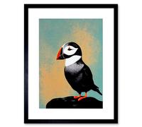 Artery8 Wall Art Print Cute Puffin Bird on Rock Modern Artwork Framed 9X7 Inch in Black | Size: W7" x H9" Artery8 Black W7" x H9"