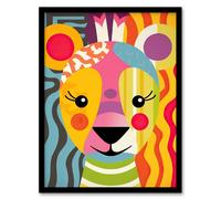 Wall Art Print Cute Zoo Animal Colourful Graphic Artwork Geometric Patterns And Shapes Kids Bedroom Painting Art Framed Artery8 Multi A4