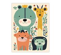 Artery8 Wall Art Print Cute Zoo Animals Pastel Colour Graphic Artwork Jungle Forest Friends Kids Bedroom Painting Poster | Size: W12" x H16" Artery8 Multicolor W12" x H16"