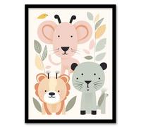 Wall Art Print Cute Zoo Baby Animals Pastel Colour Graphic Artwork Jungle Forest Friends Kids Bedroom Painting Art Framed Artery8 Multi A4