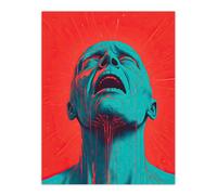 Artery8 Wall Art Print Cyan Nightmares By Lionel Davis Duotone Conceptual Pain Bright Bold Artwork Painting Poster | Size: W18" x H24" Artery8 Multicolor W18" x H24"