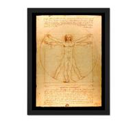 Artery8 Wall Art Print Da Vinci Vitruvian Man Human Proportions 1490 Diagram Large Framed Wall Décor Art in Light Oak | Size: W18" x H24" Artery8 Light Oak W18" x H24"