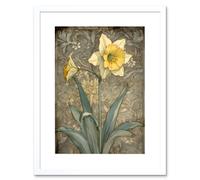 Artery8 Wall Art Print Daffodil Flower Pastel Watercolour Art Nouveau Artwork Framed 9X7 Inch in White | Size: W7" x H9" Artery8 White W7" x H9"