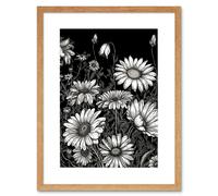 Artery8 Wall Art Print Daisy Flower Field Black & White Artwork Framed 9X7 Inch in Beige | Size: W7" x H9" Artery8 Beige W7" x H9"