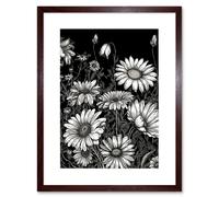 Artery8 Wall Art Print Daisy Flower Field Black & White Artwork Framed 9X7 Inch in Brown | Size: W7" x H9" Artery8 Brown W7" x H9"