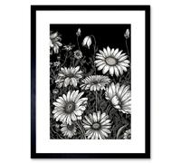 Artery8 Wall Art Print Daisy Flower Field Black & White Artwork Framed 9X7 Inch | Size: W7" x H9" Artery8 Black W7" x H9"