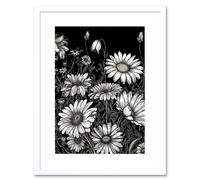 Artery8 Wall Art Print Daisy Flower Field Black & White Artwork Framed 9X7 Inch | Size: W7" x H9" Artery8 White W7" x H9"