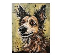 Artery8 Wall Art Print Daisy Hears The Door Artwork Fun Dog Painting By Tom Jones Poster | Size: W12" x H16" Artery8 Multicolor W12" x H16"