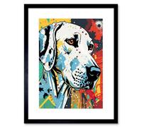 Artery8 Wall Art Print Dalmatian Dog Acrylic Painting Bright Geometric Pattern Portrait Modern Pop Artwork Framed 9X7 Inch