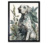 Artery8 Wall Art Print Dalmatian Dog in Field Plants Modern Watercolour Art Framed in Black | Size: W12" x H16" Artery8 Black W12" x H16"