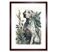 Artery8 Wall Art Print Dalmatian Dog in Field Plants Modern Watercolour Artwork Framed 9X7 Inch in Brown | Size: W7" x H9" Artery8 Brown W7" x H9"