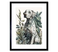 Artery8 Wall Art Print Dalmatian Dog in Field Plants Modern Watercolour Artwork Framed 9X7 Inch in Black | Size: W7" x H9" Artery8 Black W7" x H9"