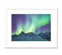 Artery8 Wall Art Print Dalsfelt Aurora Snowy Mountains Framed in White | Size: W7" x H9" Artery8 White W7" x H9"