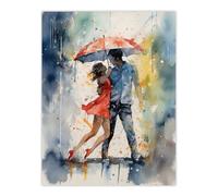 Artery8 Wall Art Print Dancing In The Rain Watercolour Romance Red Blue Painting Rhythm Body Energy Theatre Arts Artwork Poster | Size: W24" x H32" Artery8 Multicolor W24" x H32"