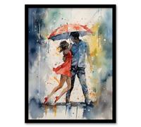 Artery8 Wall Art Print Dancing In The Rain Watercolour Romance Red Blue Painting Rhythm Body Energy Theatre Arts Artwork Art Framed | Size: A4 Artery8 Multicolor A4