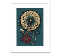 Artery8 Wall Art Print Dandelion Flower & Pappus Abstract Rockabilly Americana 50s Artwork Framed 9X7 Inch in White | Size: W7" x H9" Artery8 White W7" x H9"