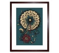 Artery8 Wall Art Print Dandelion Flower & Pappus Abstract Rockabilly Americana 50s Artwork Framed 9X7 Inch in Brown | Size: W7" x H9" Artery8 Brown W7" x H9"