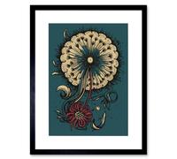 Artery8 Wall Art Print Dandelion Flower & Pappus Abstract Rockabilly Americana 50s Artwork Framed 9X7 Inch in Black | Size: W7" x H9" Artery8 Black W7" x H9"