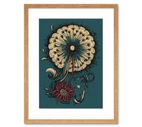 Artery8 Wall Art Print Dandelion Flower & Pappus Abstract Rockabilly Americana 50s Artwork Framed 9X7 Inch in Beige | Size: W7" x H9" Artery8 Beige W7" x H9"
