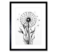 Artery8 Wall Art Print Dandelion Flower Seed Black And White Rockabilly Americana 50S Artwork Framed 9X7 Inch
