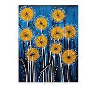 Artery8 Dandelion Flower Seeds Gond Style Painting Blue Yellow Abstract Summer Meadow Patterns Large Wall Art Poster Print Thick Paper 18X24 Inch