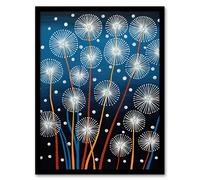 Artery8 Wall Art Print Dandelion Seeds Fireworks Folk Art Painting Blue Framed | Size: A4 Artery8 Blue A4