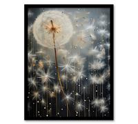 Artery8 Wall Art Print Dandelion Seeds Luminescent Rain Ethereal Painting Framed in Grey | Size: A4 Artery8 Grey A4